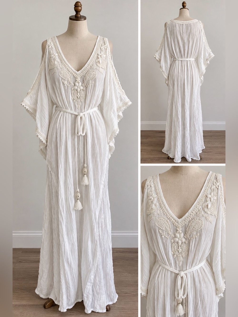 Calypso St Barth Embellished Ivory White Coverup Maxi Dress Large